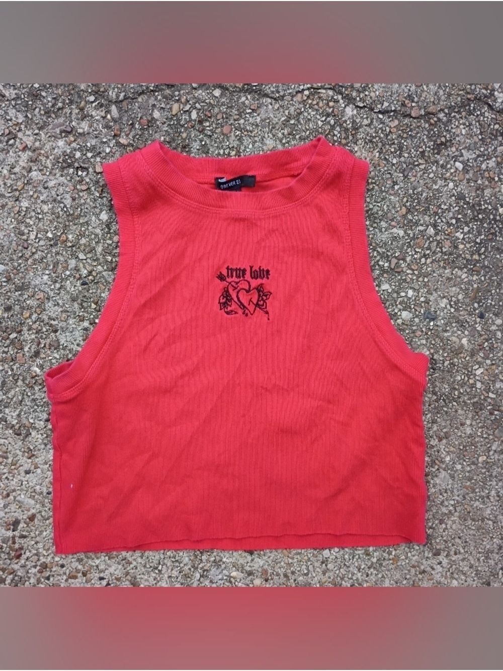 2/$10 Forever 21 Red Ribbed 'True Love' Embroidered Crop Tank Top